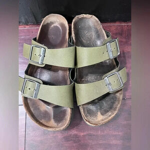 Birkenstock Sandals Wmn’s 36 Arizona Slides Buckle Straps Slip On Green Leather